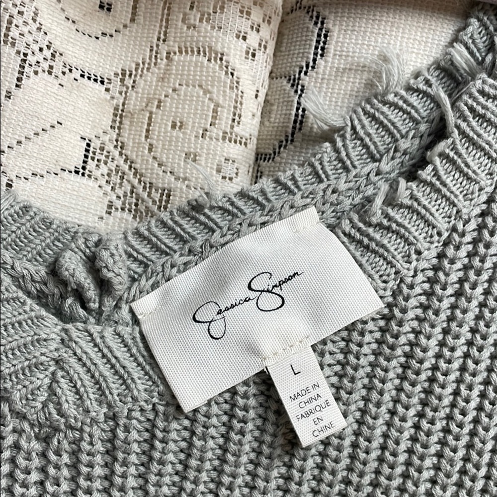 Jessica Simpson Olive Green V-Neck Ribbed Sweater 100% Cotton - Picture 2 of 6